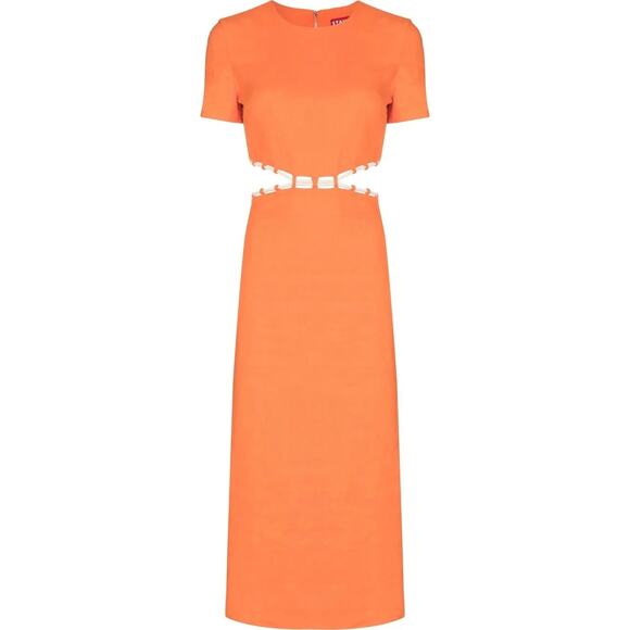 Staud Orange Matteo Cut Out Linen Midi Dress Size 0 - Picture 1 of 8